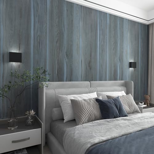 TOTIO 80CMx4M Extra Breit Blaue Holzmaserung Wandfolie Klebefolie Holzoptik Selbstklebende Tapete Wasserfeste Möbelfolie Vinyl Klebetapete Pfauenblau Matt Angedickt Abnehmbar Blasenfreies Design von TOTIO