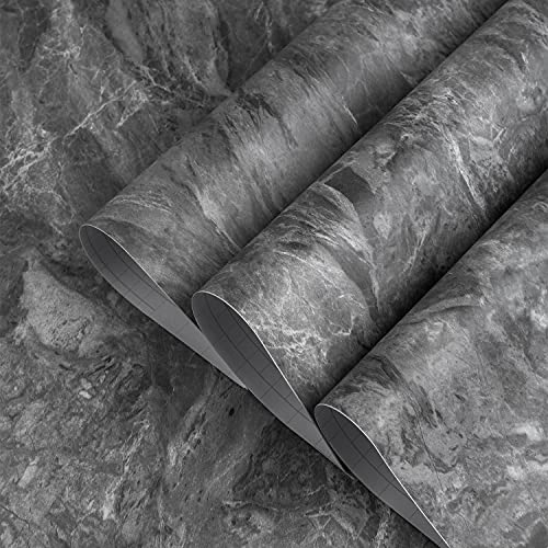TOTIO Extra breite graue Marmor-Tapete, selbstklebend, matt, dick, 61x500.4 cm, graue Marmor-Vinylfolie, dunkle selbstklebende Rückseite, Kunststoff, wasserdicht, PVC-Wandaufkleber, abnehmbar von TOTIO