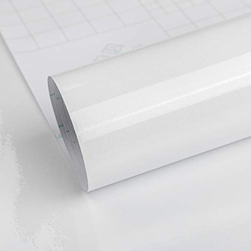 TOTIO Glänzend Weiß Klebefolie Reines Weiß Selbstklebende Tapete Abziehen und Kleben Möbelfolie Perlglanz Weiß 40CMx3M Vinyl-Dekorfolie für Küchen und Badezimmerschränke Wasserdicht Abnehmbar Dicker von TOTIO
