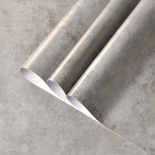TOTIO Klebefolie Grau Tapete Vinyl-Wandfolie Möbel Folie Blau-Grau Getöntes Gold Betonoptik 40CMx3M Matt Verdickt Selbstklebend Blasenfreies Design von TOTIO