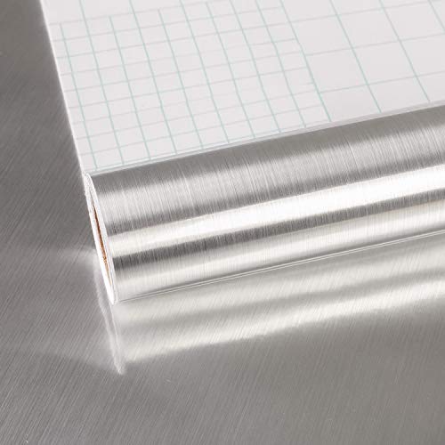 TOTIO Silber Edelstahl Textur Selbstklebende Tapete Wasserdicht Ölbeständig Aufkleber Aluminiumfolie Metall Look Vinyl Klebefolie Glänzend Dick 40CMx9M Küche Arbeitsplatte Abdeckung Herd Backsplash von TOTIO