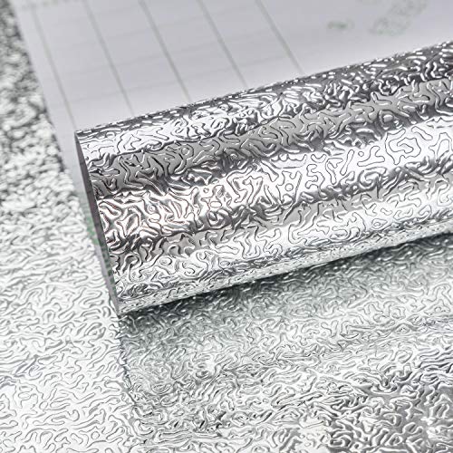 TOTIO Silberne selbstklebende Klebefolie Vinyltapete in Aluminiumfolienoptik Wasser-und fettdichte Aufkleber für Küchenschränke DIY Wandaufkleber Metallisches Gefühl Dicker 40CMx3M Hitzebeständigkeit von TOTIO