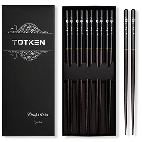 Totken Essstäbchen Japanische hochwertig einfache Bedienung 5 Paar Holz Essstäbchen für Sushi japanische chinesische Gerichte mit Etui（Schwarz） von TOTKEN