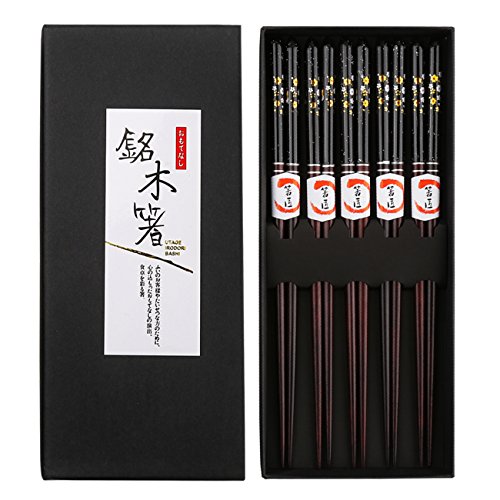 Totken Essstäbchen Japanische 5 Paar Natur Wiederverwendbare Holz Essstäbchen Set für Sushi japanische chinesische koreanische Gerichte mit Etui von TOTKEN