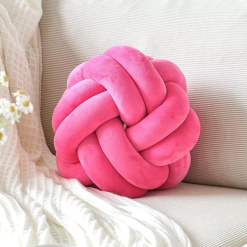 TOTLAC Knotenkugelkissen, Knoten-Ball-Kissen, 20cm Weiches Dekoratives Kisse Handgewebte Baby-Haar-Kissen-Plüschtier Modernes Dekokissen mit Knoten für Schlafzimmer, Sofa, Couch (20cm, Heißes Rosa) von TOTLAC