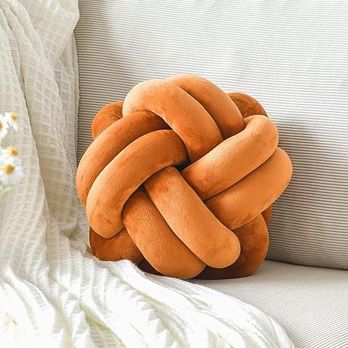 TOTLAC Knotenkugelkissen, Knoten-Ball-Kissen, 20cm Weiches Dekoratives Kisse Handgewebte Baby-Haar-Kissen-Plüschtier Modernes Dekokissen mit Knoten für Schlafzimmer, Sofa, Couch (27cm, Karamell) von TOTLAC