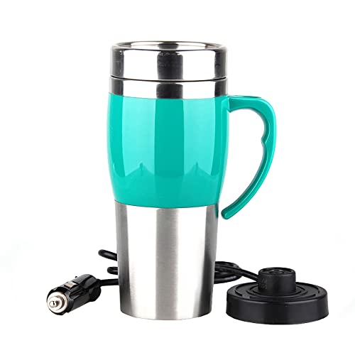 TOTMOX Auto Wasserkocher, 400ml 12V Tragbare Elektroauto Reise Thermoskanne Edelstahl Mini Reisebecher Auto Elektrokessel Auto Zigarettenanzünder beheizter Wasserbecher, Blau von TOTMOX