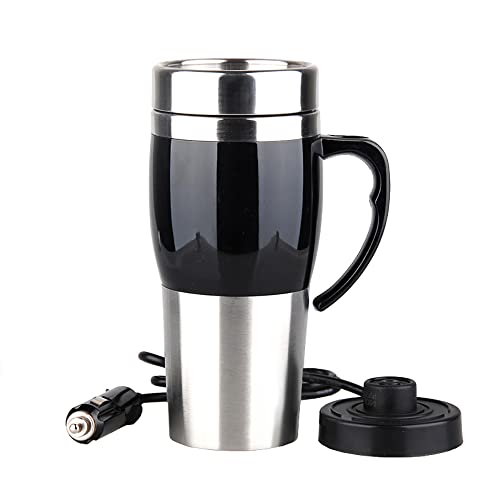 TOTMOX Auto Wasserkocher, 400ml 12V Tragbare Elektroauto Reise Thermoskanne Edelstahl Mini Travel Cup Auto Elektrokessel Auto Zigarettenanzünder beheizter Wasserbecher, Schwarz von TOTMOX