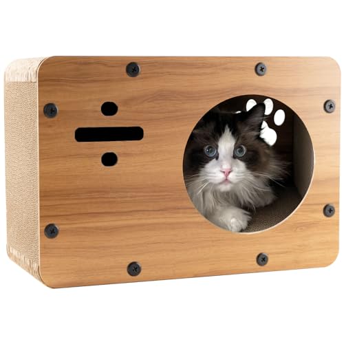 TOTOSHASHA Katzenkratzhaus, Mini-Meow's Papphaus mit 4 Kratzpads, 43,2 x 27,9 x 24,9 cm, arithmetische Symbole, Katzenbox für Hauskatzen, einfache Montage (Aufteilung) von TOTOSHASHA