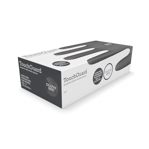 TouchGuard Einweghandschuhe, Nitril, sensitiv, puderfrei, Box mit 100 Stück, Größe M, Schwarz von TOUCHGUARD