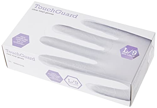 TouchGuard Einweg-Vinylhandschuhe aus Klarem Vinyl, Puderfrei, Schachtel mit 10*100 Stück, Größe L von TOUCHGUARD