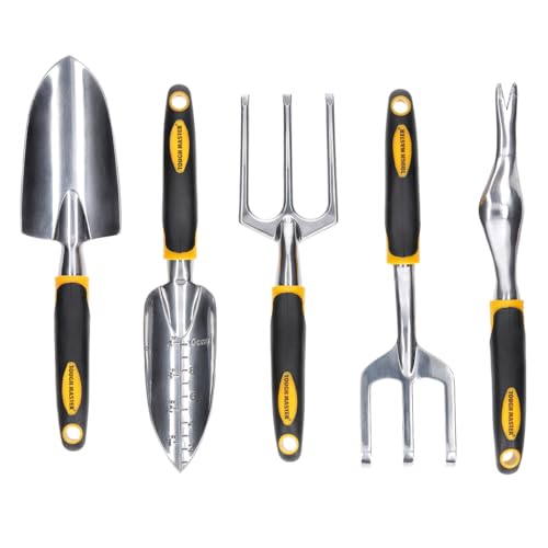 Gartengeräte Set 5 Stück Handwerkzeug Geschenk Kit Zum Pflanzen Graben Jäten Handkelle, Umpflanzer, Unkrautjäter, Handkultivator, Gabel, Gartenarbeit Geschenke für Frauen & Männer TOUGH MASTER von TOUGH MASTER