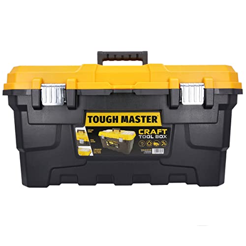 TOUGH MASTER 22-Zoll-Aufbewahrungsbox für Handwerkzeuge, robuster, mobiler, tragbarer Werkzeugkasten für Heimwerker mit Ablagefach, großer Kapazität, schlagfest, Schwarz und Gelb von TOUGH MASTER