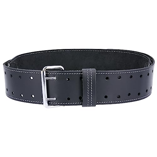 TOUGH MASTER Arbeitsgürtel aus echtem 3mm dickem Büffel-Sattelleder mit doppelter Metallnadel und -rollschnalle, 67 Millimeter, schwarz (TM-215LB) von TOUGH MASTER