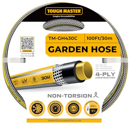 TOUGH MASTER Tragbarer Gartenschlauch 30 m, 1,2 cm, UV- und Algenbeständig, Knickschutz, 4-lagig, strapazierfähig, verstärktes Material (?TM-GH430C) von TOUGH MASTER