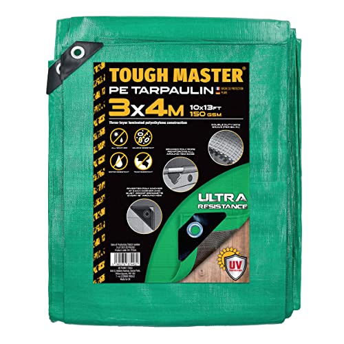 TOUGH MASTER strapazierfähige & wasserdichte Abdeckplane, Bodenplane, 3 x 4 m, grün/grau (?TM-PT1534) von TOUGH MASTER