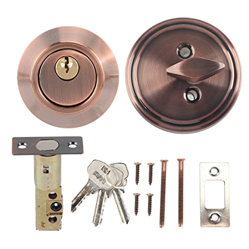 TOUISEDGI Stainless Steel Single Cylinder Safety Anti Theft Bedroom Door Lock with Keys for Front and Rear Doors (Silver) (Red ancient color) von TOUISEDGI