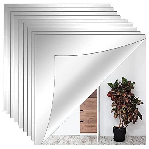 Toulifly Spiegelfliesen Spiegelkachel Fliesenspiegel Spiegel, 9 Stück Spiegel je 15x15cm Selbstklebende Flexibler Spiegel Nicht Glas DIY Acrylic Wanddekoration Dekospiegel Rahmenloser Wandspiegel von Toulifly