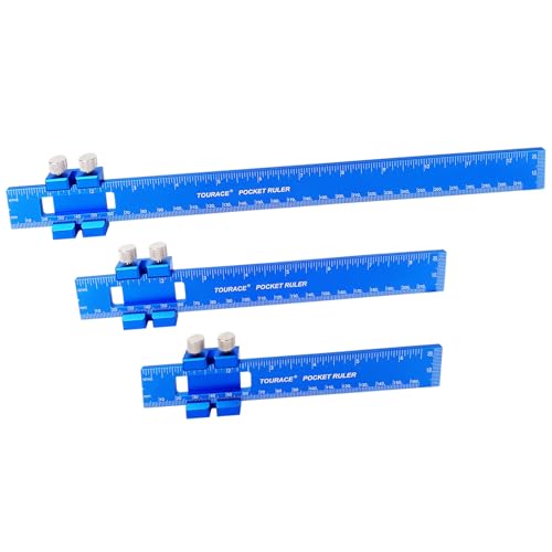 TOURACE Aluminium-Holzbearbeitungslineal mit Gleitstopp (3 Stück) Präzisions-Taschenlineal aus Metall, T-Schienenlineal, quadratisches Lineal in Zoll und metrisches Markierungsmaß, Anreißlineal von TOURACE