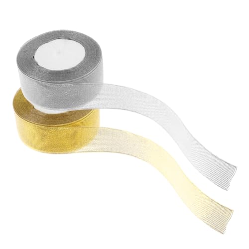 TOVINANNA 2 Rollen Breites Metallic Glitterband Diy Handwerksband für Geschenkpäckchen und Feiertagsdekorationen Gold Silber für Hochzeiten Partys und Kreative Bastelprojekte von TOVINANNA