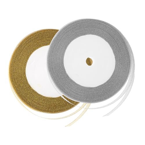 TOVINANNA 2 Rollen Glitzerband Gold und Silber Breites Metallic Stoffband für Diy Bastelprojekte Geschenkverpackungen und Festliche Dekorationen pro Rolle von TOVINANNA