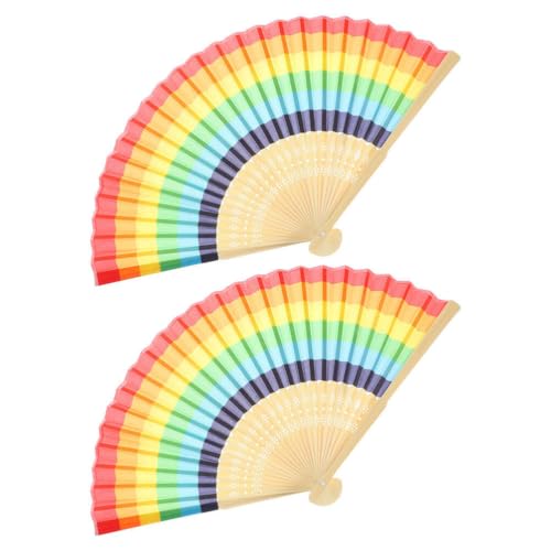 TOVINANNA 2stücke Faltfächer Aus Bambus Handfächer Mit Regenbogenmuster Elegante Faltventilatoren Für Hochzeiten Und Partys Praktisch Dekorativ Handheld Fächer Für Fotografie von TOVINANNA