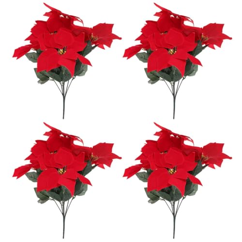 TOVINANNA 4 Stück Weihnachtsstern Kunstpflanzen Künstliche Rote Weihnachtssternstiele Simulation Weihnachtsstern Blumen Realistische Künstliche Blumen Blumenvase Eisendraht Esstisch Anlage von TOVINANNA