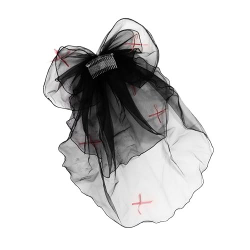 TOVINANNA Braut Schleier Lagig mit Kunstperlen und Schleife Romantisches Haaraccessoire für Hochzeiten und Junggesellinnenabschiede Schwarz von TOVINANNA