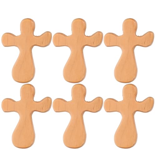 TOVINANNA Holzkreuz: 6 Stück Kleine Holz-taschenkreuze zum Zappeln – Tragbares Handkreuz, Mein Herz, zum Festhalten Und Beten, Gebetshandflächengröße von TOVINANNA