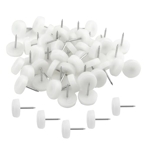 TOVOT 100 Stück 18MM Weiße Möbelgleiter Kunststoff Stuhlgleiter Nagel auf Möbelgleiter für Hartholzboden von TOVOT