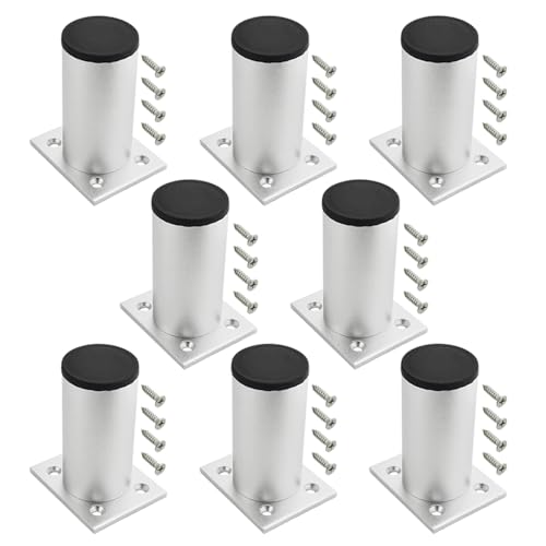 TOVOT 8 Stück Silberne Möbelfüße Runde Schrankfüsse Möbelfüße Verstellbar Aluminium-Legierung (8CM) von TOVOT
