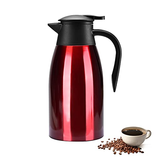 2 Liter Thermo-Kaffeekaraffe Krüge, Vakuumkanne Edelstahl Doppelwand Vakuum Isolierte Kaffeekanne Kaffee Kolben Saft Milch Tee Isolierkanne (Rot) von TOWEAR