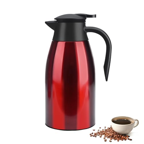 Isolierkanne 2 Liter, Edelstahl Thermoskanne, große Öffnung, Thermoskanne hält 12 Stunden heiß, ideal als Kaffeekanne oder Teekanne, Kanne für 12 Tassen (Rot) von TOWEAR