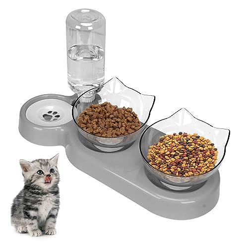 Neigbarer 15° Katzennapf, abnehmbarer verstellbarer Katzenfutterschüssel mit Ständer, Katze schwimmender Wassernapf mit Schwerkraft-Wasser-Futterspender, Anti-Verschütten Haustierfutter Futternapf für Neigbarer 15° Katzennapf, abnehmbarer verstellbarer Katzenfutterschüssel mit Ständer, Katze schwimmender Wassernapf mit Schwerkraft-Wasser-Futterspender, Anti-Verschütten Haustierfutter Futternapf für von TOWEAR