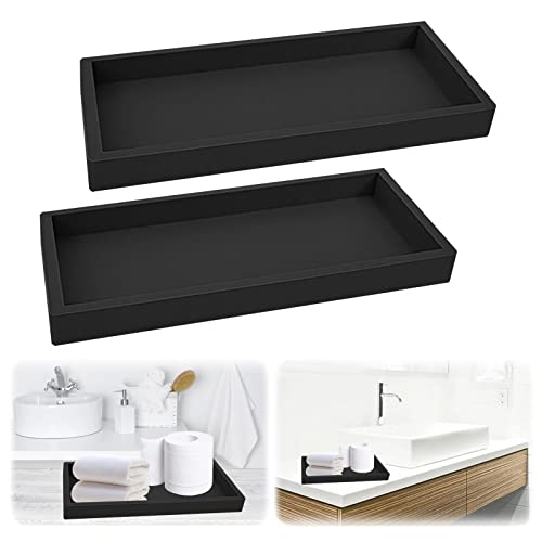 2 Stück Badezimmer Tablett, Silikon Badezimmertablett Tabletts für das Bad Schminktisch Tablett Organizer Deko Bad Tablett für Gewebe, Kerzen, Handtuch, Kleine Kosmetisch (Schwarz, 20 * 10 * 1.8cm) von TOWEBOORY