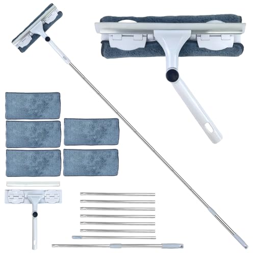 312cm Teleskop Fensterwischer Abzieher Set, Fensterputzer mit Teleskopstange Fensterreiniger Set mit 5 Mikrofasertuch Langer Glas Fensterreiniger mit Verlängerungsstange für Glaswand Auto Haus Küche von TOWEBOORY