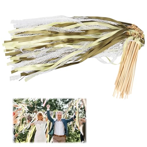 50 Stück Wedding Wands mit Glocke, Zauberstäbe Hochzeit Luftschlangen Wedding Wands Hochzeit Zauberstäbe Seidenfeenstab Zauberstäbe Bänder Hochzeit für Hochzeiten, Geburtstage (Grün) von TOWEBOORY