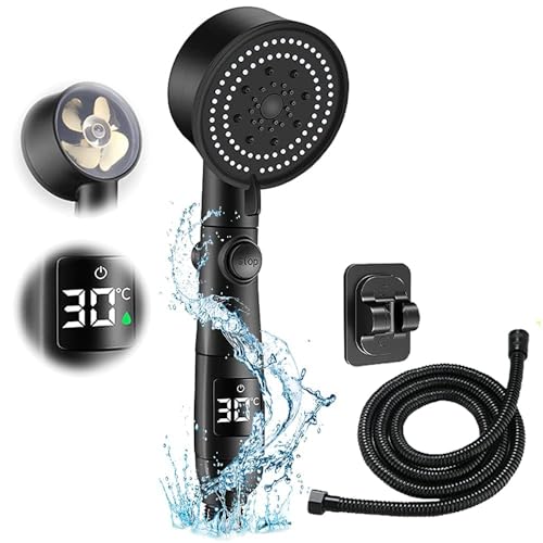 Duschkopf, Duschkopf Wassersparender mit Schlauch 2M LED-Duschkopf-Handheld mit Temperaturanzeige 5 Modi Sparduschkopf Duschkopf Ohne Bohren Stand Handbrause für Badezimmer von TOWEBOORY