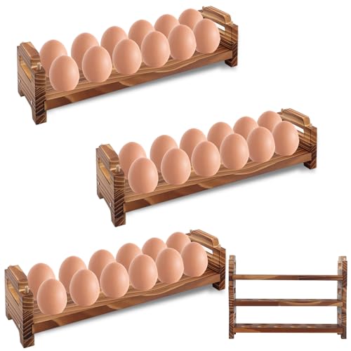Eierhalter aus Holz, 3 Ebenen Stapelbares Design für 36 Eier Eierbehälterregal Bauernhoffrische Eierablage Küchentheke Organizer Holz Eierständer für Ente, Truthahn, Hühnereier von TOWEBOORY