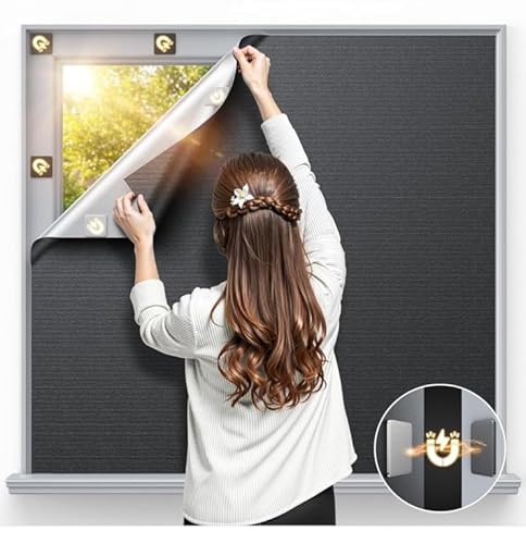 Fenster Verdunkelung Magnetisch 100×150 cm, Bohrfreie Rollos für Fenster mit Lineal Schere Markierstift 20 Stück Klettverschluss Dachfenster Sonnenschutz Verdunklung Abnehmbar für Schlafzimmer Fenster Verdunkelung Magnetisch 100×150 cm, Bohrfreie Rollos für Fenster mit Lineal Schere Markierstift 20 Stück Klettverschluss Dachfenster Sonnenschutz Verdunklung Abnehmbar für Schlafzimmer von TOWEBOORY