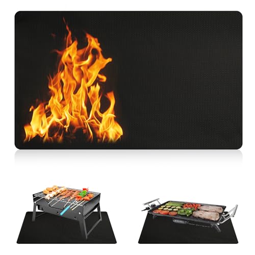Feuerfeste Unterlage, 122x165cm Faltbare Grillmatte Bodenschutz Grillunterlage Hitzebeständig bis 2000°F Silikon-Glasfaser Hitzebeständige für BBQ Grills, Kamin, Boden, Rasen und Camping von TOWEBOORY