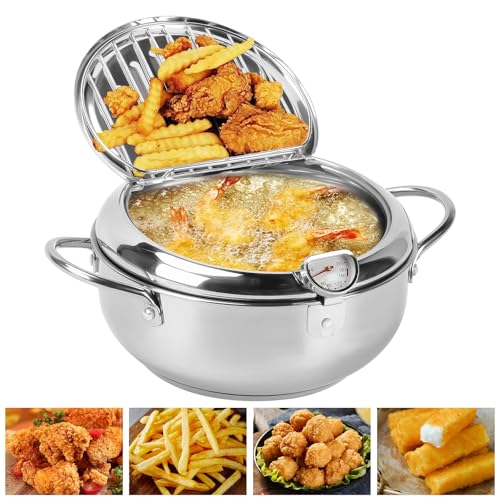 Fritteuse, Frittiertopf Im Japanischen Stil Japanische Tempura Fritteuse Topf Mit Thermometer und Deckel Japanischer Frittiertopf aus Edelstahl Für Pommes Frites, Hühnerflügel Und Garnelen (28cm) von TOWEBOORY