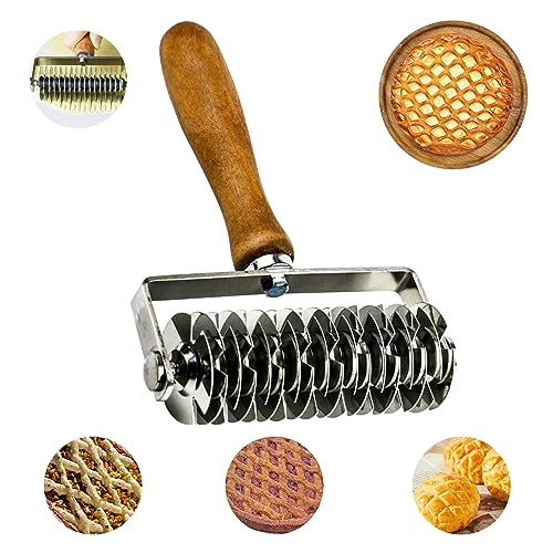 Gitter Teigschneider, Pizza Gitter Roller Gitterroller Gitterwalze Teigroller Teigwalze mit Holzgriff Gitter Roller Backformen Präge Backenwerkzeuge Kuchen Brot Messer für Plätzchen/Brot/Kuchen von TOWEBOORY