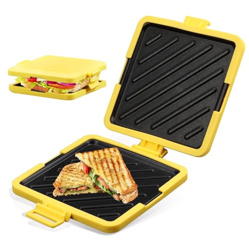 Mikrowellen-Toastie-Maker, Toast-Sandwich-Maker, schneller zeitsparender Grillkäse, Toaster mit verstellbarem Silikonband, mikrowellengeeignetes Kochgeschirr, Küchenwerkzeug für Toastie Panini (gelb) von TOWEBOORY