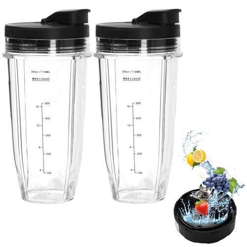Mixer-Ersatzteile für Ninja, 2er Pack 680 ml Becher mit mit To-Go-Deckel und 7 Flossen Klinge Ninja Blender Teile für BL2012 BL2013 BL480 BL481 BL482 BL486CO BL487 BL488W BL490 BL491 von TOWEBOORY