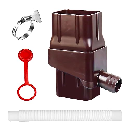 Regenwassersammler, Regenwasser Sammelsystem mit Schlauch und Gummistopfen Wasserumleitungssystem Regenwasser Diverter für 2" x 3" Fallrohre, für die Gartenbewässerung (Braun) von TOWEBOORY