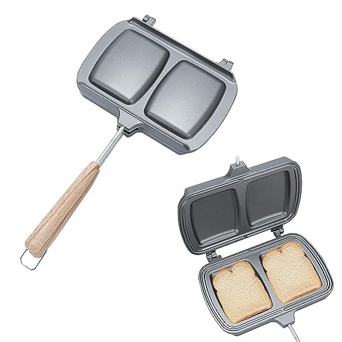 Sandwichmaker, Sandwich Toaster Doppelseitige Sandwich-Backform Antihaft Sandwich Toastpfanne mit Abnehmbaren Griffen Camping Waffeleisen Grill Doppelseitige Bratpfanne für Panini Snack Frühstück (B) von TOWEBOORY