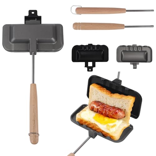 Sandwichmaker, Sandwich Toaster Doppelseitige Sandwich-Backform Antihaft Sandwich Toastpfanne mit Abnehmbaren Griffen Camping Waffeleisen Grill Doppelseitige Bratpfanne für Panini Snack Frühstück (A) von TOWEBOORY