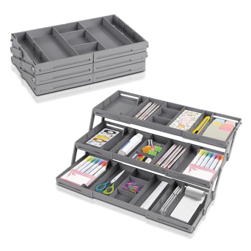 Schubladen Organizer, 3 Tier Ausziehbare Schublade Organizer Faltbar Schubladenorganisator für Schreibtisch Schminktisch Büro Küche, Kosmetik Schmuck Büro Zubehör Werkzeug Aufbewahrung (Einreihig) von TOWEBOORY