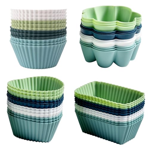 TOWEBOORY 48 Stück Silikon Muffinförmchen, Muffinform Silikonform antihaftbeschichtet Backformen BPA-frei Wiederverwendbare Cupcakeförmchen Muffinförmchen für Muffin Kuchen Backen Pudding von TOWEBOORY